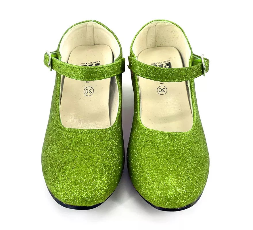 Zapato Sevillana con tacón Verde Purpurina en números del 22 al 41